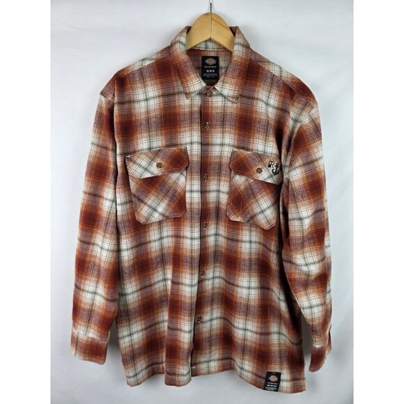 Dickies Men's Flannel Shirt Size Medium Orange Skateboarding Ronnie Sandoval Top - Picture 1 of 14